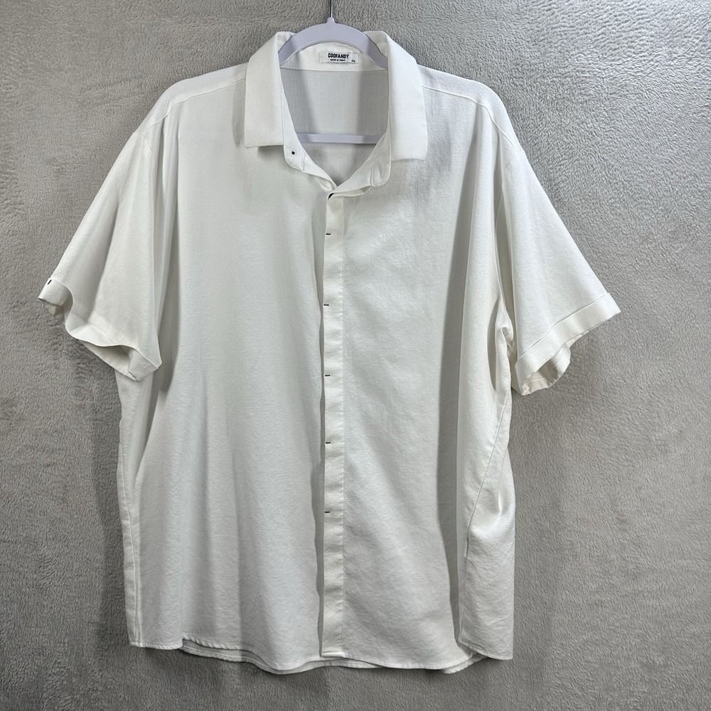 COOFANDY Short Sleeve‎ Button Shirt Men's 2XL White Hidden Button Resortwear